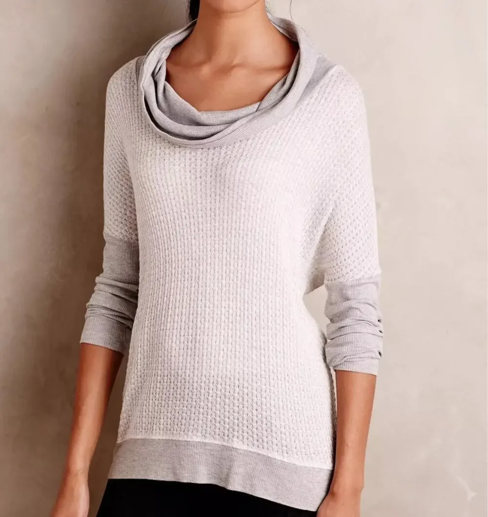 Anthropologie Saturday Sunday Waffle Cowlneck Pullover Top Small
